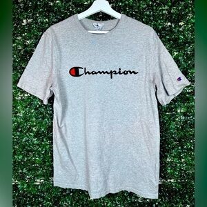 Vintage Champion Logo T Shirt Embroidered Stitched Size L Deadstock Gray 90s